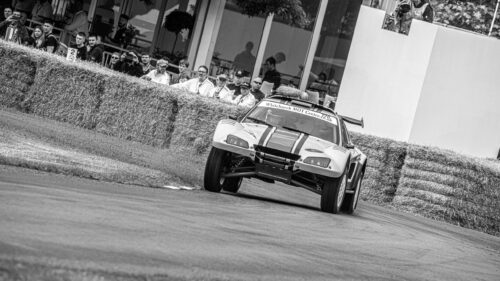 Action Rally Car Racing Downhill Black and White 4K Wallpaper