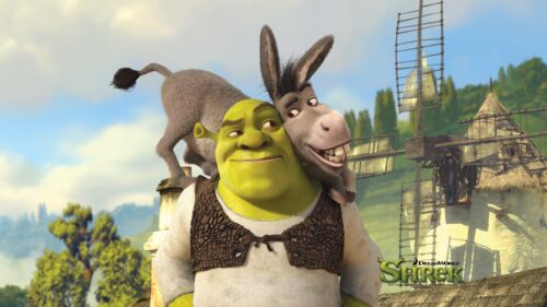 Iconic Shrek Sitting in the Swamp Sunset Landscape 4K Desktop Wallpaper
