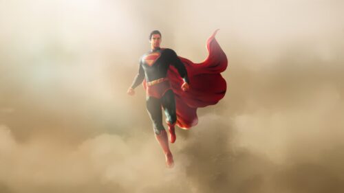 Epic Cinematic Superman Flying Through Clouds 4K Desktop Wallpaper