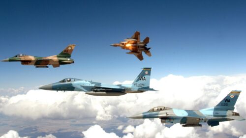 US Air Force Fighter Jets Formation Above Clouds Desktop Wallpaper