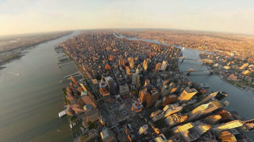 Breathtaking Aerial View of New York City Skyline at Golden Hour PC Wallpaper