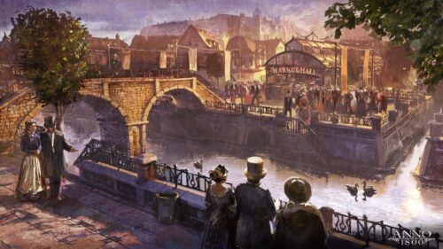 Anno 1800 Victorian City Market Hall Scene PC Wallpaper