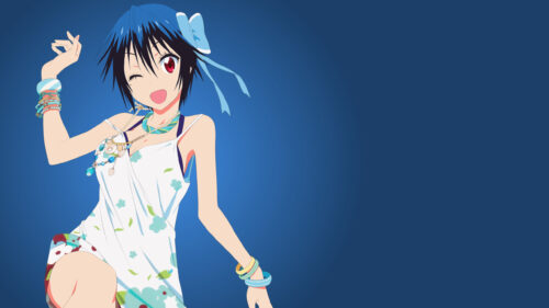 Cute Anime Girl Winking in Summer Dress Aesthetic PC Wallpaper
