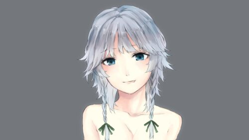 Anime Girl with Silver Braided Hair Minimalist Desktop Wallpaper