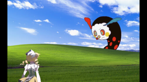 Mami Tomoe vs Charlotte Witch in Windows Bliss Meadow Desktop Wallpaper