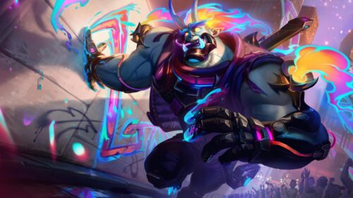 Cyberpunk Oni Demon Graffiti Artist 4K Desktop Wallpaper
