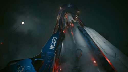 Cyberpunk Space Shuttle Launchpad NC423 Night Scene PC Wallpaper