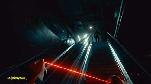 Cyberpunk 2077 Stealth Mission Laser Sight Dark Escalator PC Wallpaper