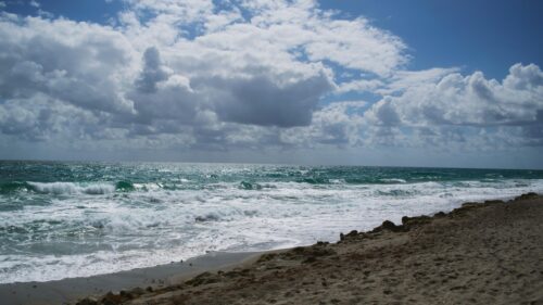 Stunning Tropical Beach Ocean Waves and Clouds Desktop Wallpaper