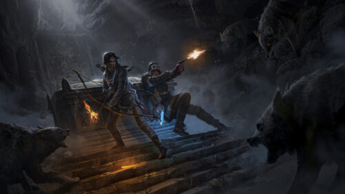 Lara Croft Tomb Raider Combat Action Scene 4K Desktop Wallpaper