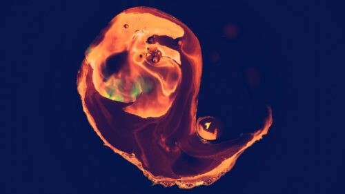 Abstract Glowing Molten Orange and Dark Blue Fluid Art 4K Wallpaper
