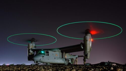 US Marines V-22 Osprey Night Operation with Glowing Propeller Arcs PC Wallpaper
