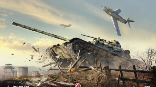 Epic World of Tanks Battle Scene with Soviet Jet Fighter PC Wallpaper