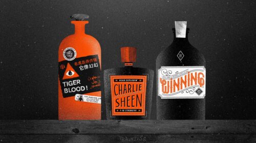 Vintage Style Tiger Blood and Charlie Sheen Winning Bottle Illustration PC Wallpaper