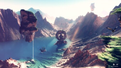 Floating Islands and Mystical Lake Fantasy Landscape 4K PC Wallpaper