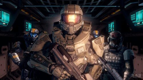 Master Chief and Spartan Fireteam Ready for Combat 4K Wallpaper