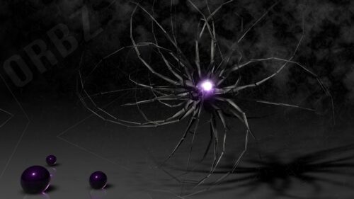 Abstract Dark Mechanical Orb with Glowing Purple Core 4K Wallpaper
