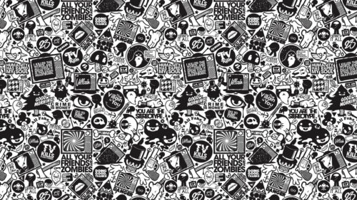 Edgy Monochrome Streetwear Doodle Art Pattern Desktop Wallpaper