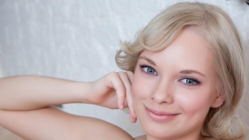 Stunning Portrait of a Beautiful Blonde Woman with Blue Eyes PC Wallpaper