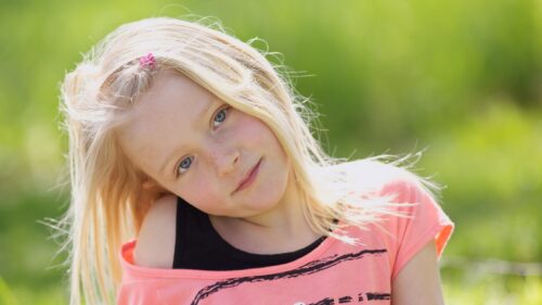 Adorable Blonde Girl With Blue Eyes Outdoor Portrait Desktop Wallpaper