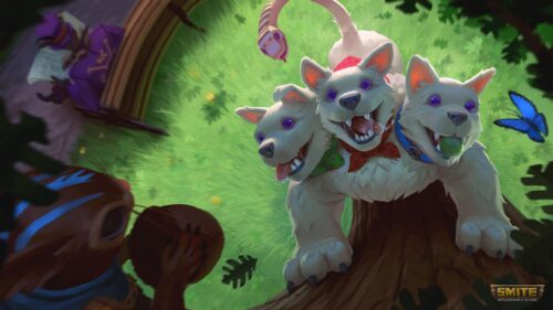 Cute Three Headed Cerberus Puppy Smite Game 4K Wallpaper