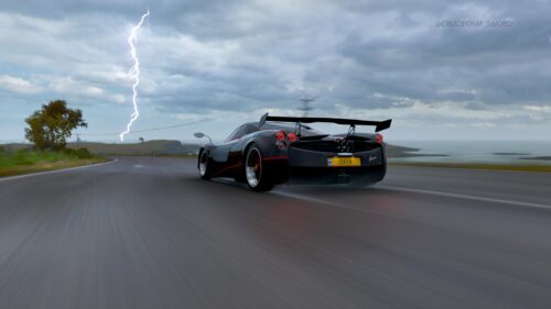Pagani Huayra Joker Edition Speeding Under Lightning 4K Wallpaper