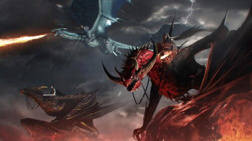 Epic Fantasy Dragon Riders Battle High Resolution 4K Wallpaper