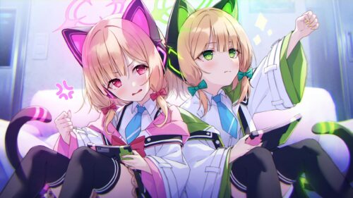 Cute Anime Girls Playing Games Cat Ears Aesthetic PC Wallpaper