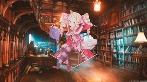 Beatrice Re Zero Anime Girl in Magical Library PC Wallpaper