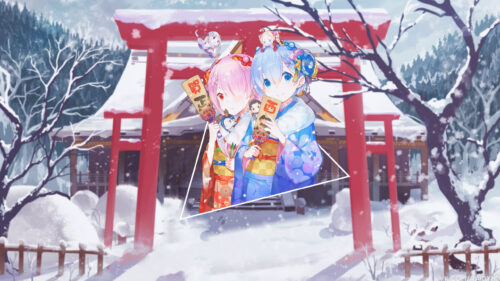 Rem and Ram Re Zero Winter Festival Kimono PC Wallpaper