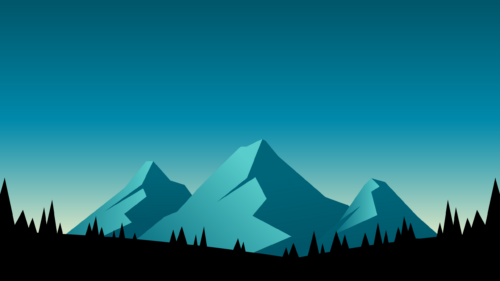 Minimalist Blue Mountain Peaks and Forest Silhouette PC Wallpaper