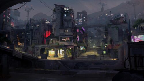 Dystopian Cyberpunk City Street at Night Cinematic PC Wallpaper
