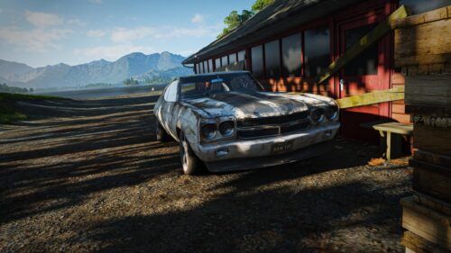Rustic Abandoned Classic Muscle Car in Mountain Landscape PC Wallpaper