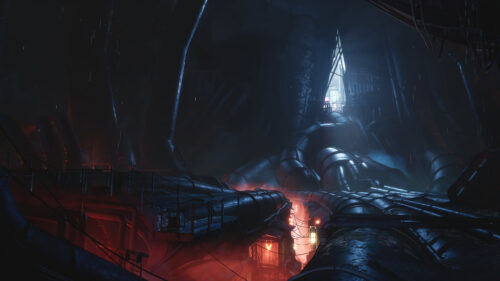 Dystopian Industrial Pipe Network Cyberpunk City 4K PC Wallpaper