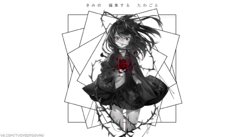 Anime Girl with Red Rose and Thorns Dark Aesthetic PC Wallpaper