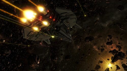 Futuristic Spaceship Thrusters in Asteroid Field 4K PC Wallpaper
