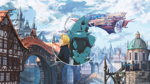 Edward and Alphonse Elric Fullmetal Alchemist Steampunk City Desktop Wallpaper