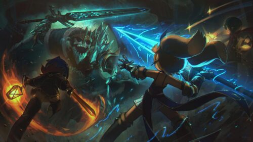 Epic Fantasy Battle Against Skeleton King Desktop Wallpaper