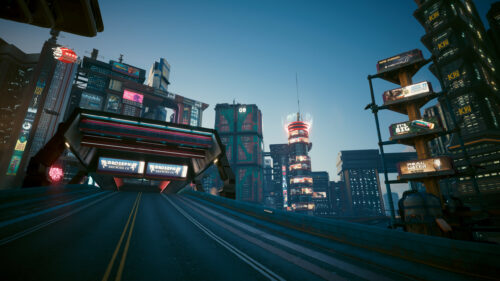 Cyberpunk 2077 Night City Highway Street View 4K Desktop Wallpaper