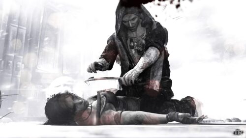 Tomb Raider Lara Croft and Villain Cinematic 4K Desktop Wallpaper