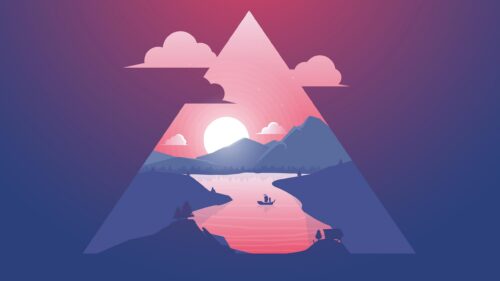 Minimalist Triangle Sunset Landscape with Sailing Boat PC Wallpaper