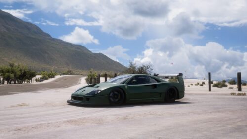 Matte Green Ferrari F40 Modified Supercar Desert Road PC Wallpaper