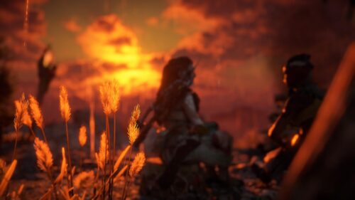 Aloy and Companion at Sunset Horizon 4K PC Wallpaper