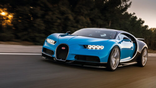 Blue Bugatti Chiron Super Sports Car Speeding on Road 4K Wallpaper