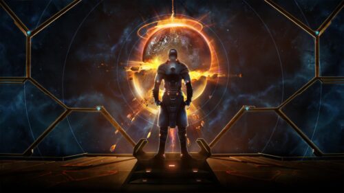 Futuristic Space Warrior Watching Planet Destruction 4K PC Wallpaper