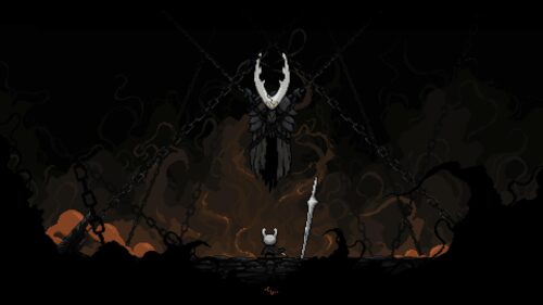 Hollow Knight Pixel Art Boss Battle Dark Fantasy PC Wallpaper