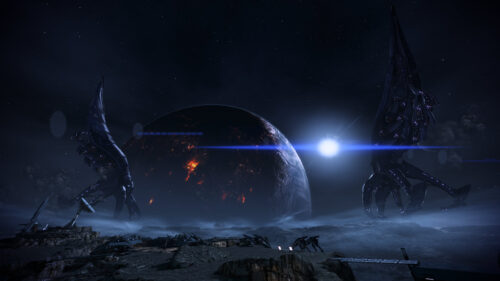Mass Effect Reaper Invasion Dark Sci-Fi Planet Space 4K Wallpaper