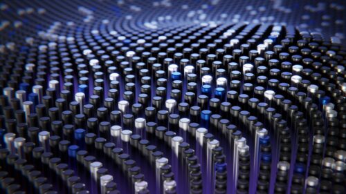 Abstract 3D Digital Wave Pattern with Glowing Metallic Pillars 4K Wallpaper