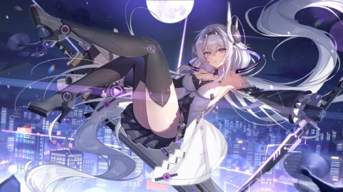 Stunning Anime Girl Warrior with Cybernetic Armor in Night City 4K Wallpaper