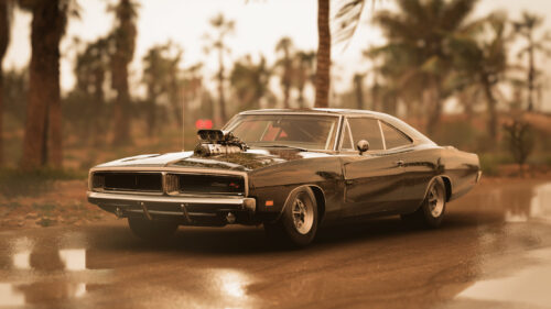Classic Black Dodge Charger RT Muscle Car Vintage 4K Desktop Wallpaper